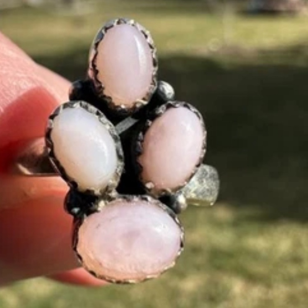 NEW Native Inspired Sterling Silver 925 Stamped Pink Opal Adjustable Ring - Picture 7 of 7